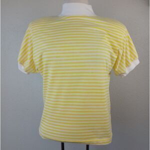 Vintage Ashleigh Morgan Women's Yellow and White Strip 💛 Short Sleeve Shirt S